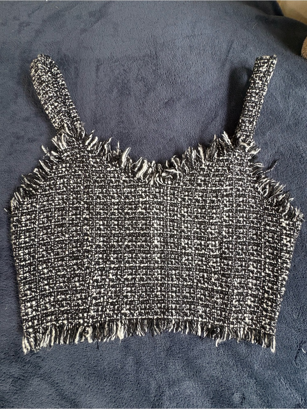 Anthropologie Mare Mare Textured Black & White Fringe Tweed Crop Top - Women